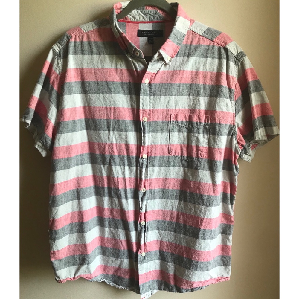 Men’s Aeropostale Pink/Grey Striped Button Down